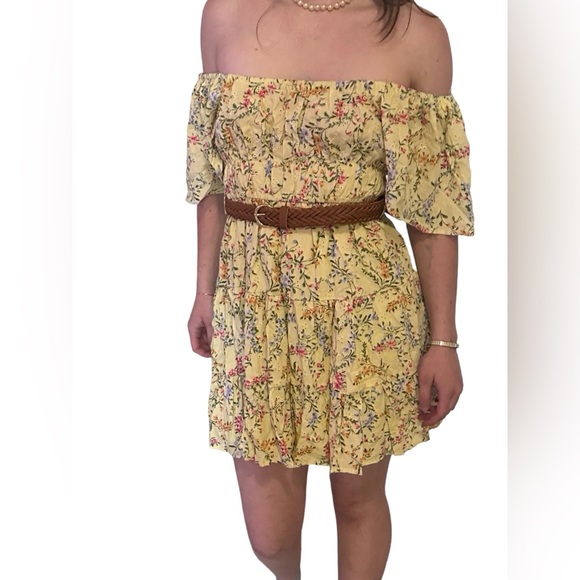 **🌼 NEW 5th & Love Yellow Floral Boho Baby Doll Mini Dress w/ Belt 🌼** - Picture 6 of 11